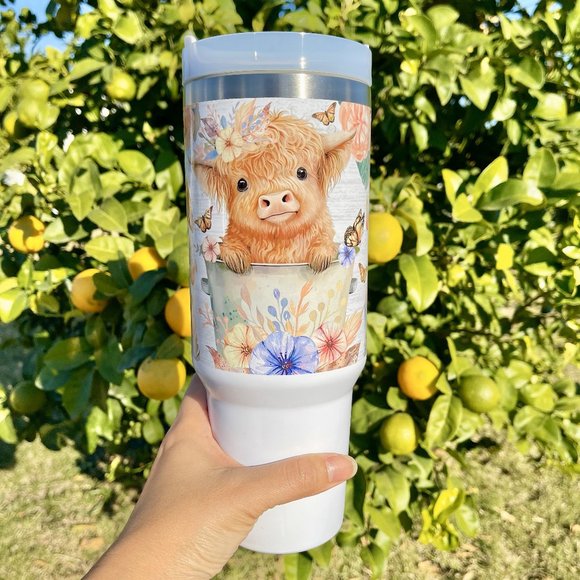 Hand Crafted Other - Christmas gift Baby Highland Cow In a Bucket 40 oz Tumbler BRAND NEW Double-wall